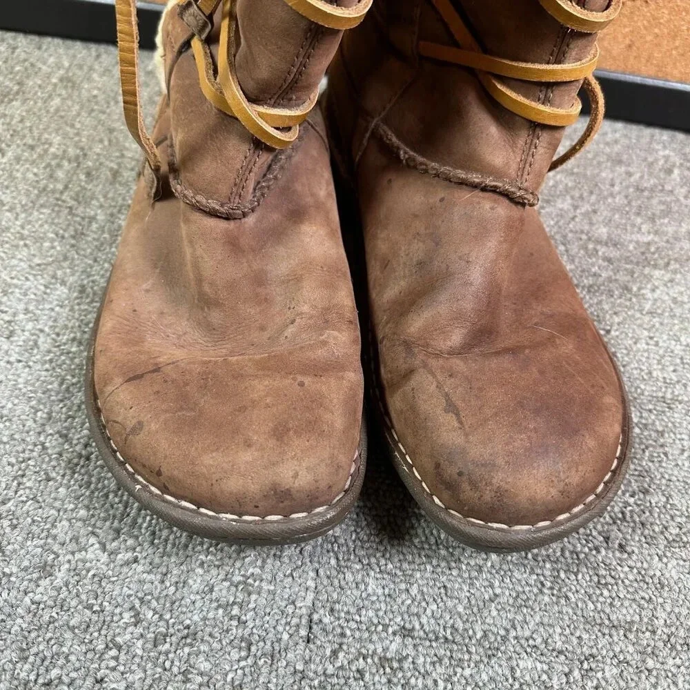 UGG Catalina Womens Size 8 Brown Leather Sheepskin Shearling Wrap Boots